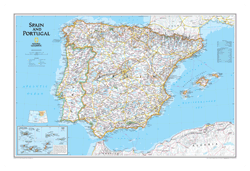 Spain / Portugal Political Wall Map National Geographic