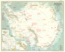Antarctica 1957 Wall Map National Geographic