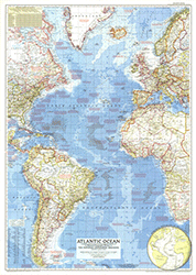Atlantic Ocean 1955 Wall Map National Geographic