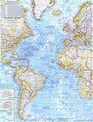 Atlantic Ocean 1968 Wall Maps by National Geographic