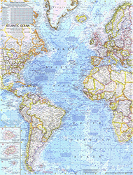 Atlantic Ocean 1968 Wall Map National Geographic