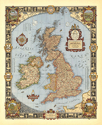 British Isles 1937 Wall Map National Geographic