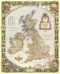 British Isles 1949 Wall Map National Geographic
