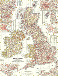 British Isles 1958 Wall Map National Geographic
