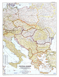 Central Europe 1951 Wall Map National Geographic