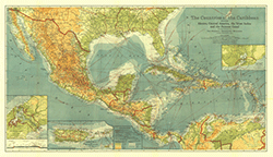 Countries of the Caribbean 1922 Wall Map National Geographic