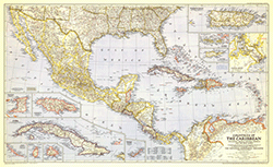 Countries of the Caribbean 1947 Wall Map National Geographic