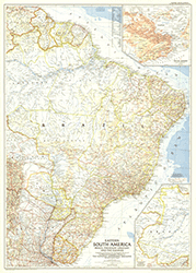 Eastern South America 1955 Wall Map National Geographic