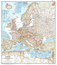 Europe 1957 Wall Map National Geographic