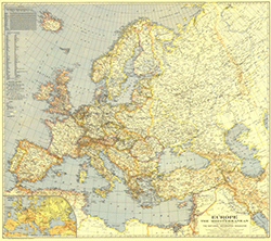 Europe and the Mediterranean 1939 Wall Map National Geographic
