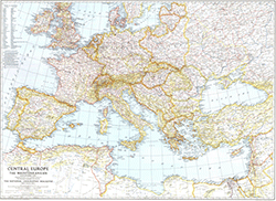 Europe and the Mediterranean 1938 Wall Map National Geographic