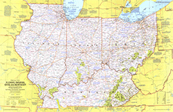 Illinois, Indiana, Ohio and Kentucky Wall Map