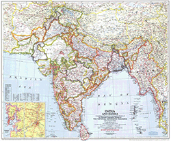 India and Burma 1946 Wall Map National Geographic
