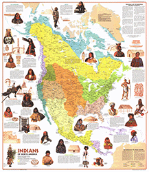 Indians of North America 1972 Wall Map