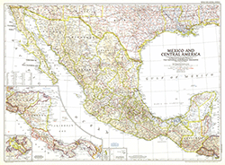 Mexico and Central America 1953 Wall Map National Geographic