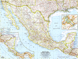Mexico and Central America 1961 Wall Map National Geographic