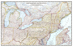 Northeastern US 1945 Wall Maps by National Geographic