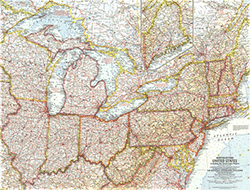 Northeastern US 1959 Wall Map National Geographic