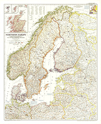 Northern Europe 1954 Wall Map National Geographic