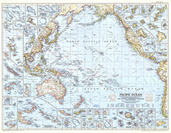 Pacific Ocean 1952 Wall Map National Geographic