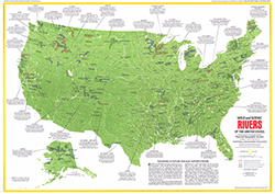 Rivers of the US 1977 Wall Map National Geographic