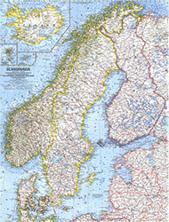 Scandinavia 1963 Wall Map National Geographic
