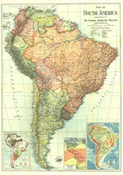 South America 1921 Wall Map National Geographic