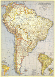South America 1937 Wall Maps by National Geographic