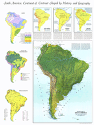 South America Physical 1972 Wall Map