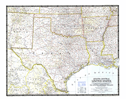 South Central US 1947 Wall Map National Geographic