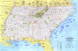 Southeast US 1975 Wall Map National Geographic