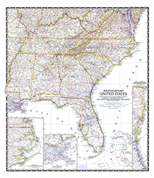 Southeastern US 1947 Wall Map National Geographic