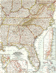 Southeastern US 1958 Wall Map National Geographic