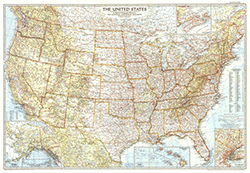 The United States 1956 Wall Map National Geographic