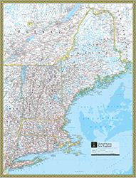 US New England Wall Map National Geographic