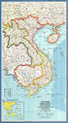 Vietnam, Cambodia and Laos 1965 Wall Map