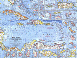 West Indies 1954 Wall Map National Geographic