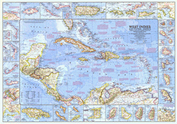 West Indies and Central America 1970 Wall Maps by National Geographic