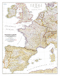 Western Europe 1950 Wall Map National Geographic