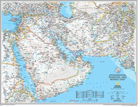 Afghanistan, Pakistan, and Middle East Wall Map