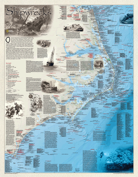 North Carolina Shipwrecks Wall Map