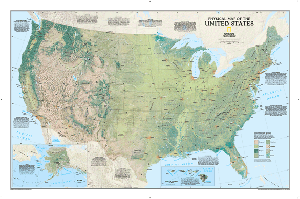 US Physical Wall Map