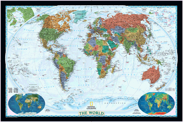 World Political Wall Map (bright-colored)