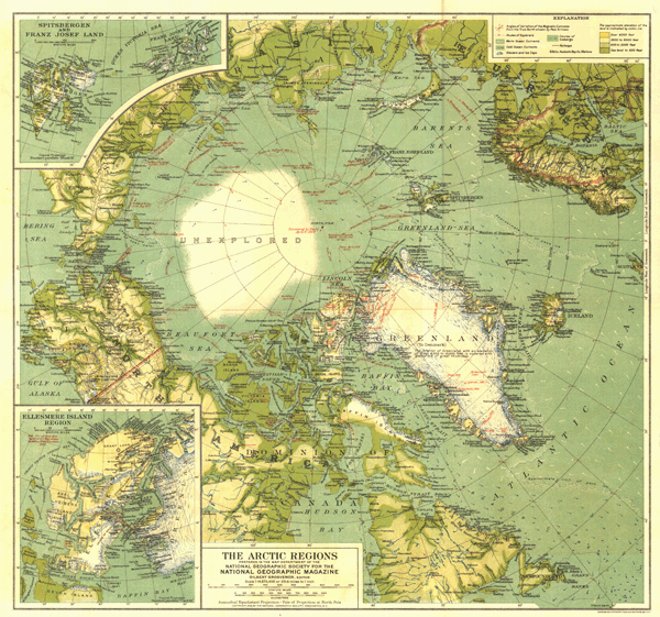 Arctic Regions 1925 Wall Map