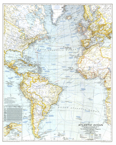 Atlantic Ocean 1941 Wall Map