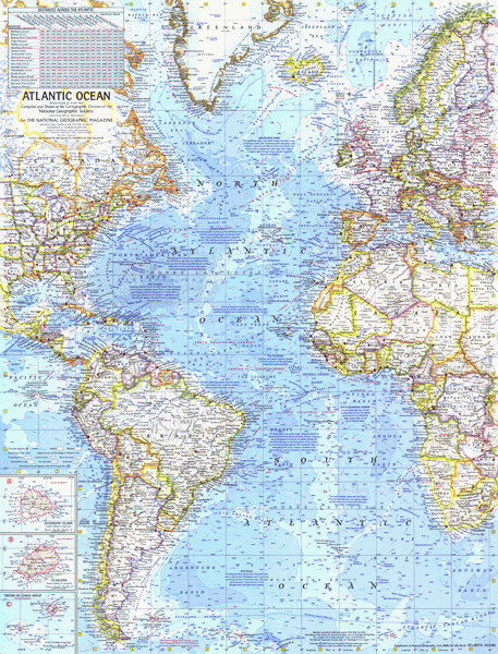Atlantic Ocean 1968 Wall Map