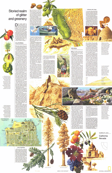 California and Nevada 1974 Wall Map Part B