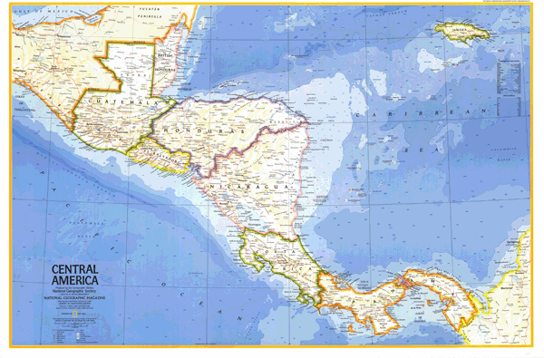 Central America 1973 Wall Map