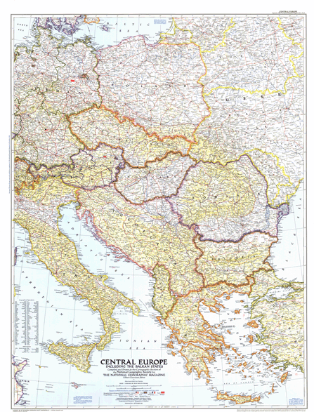 Central Europe 1951 Wall Map