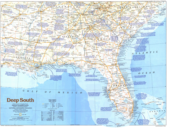 Deep South US 1983 Wall Map